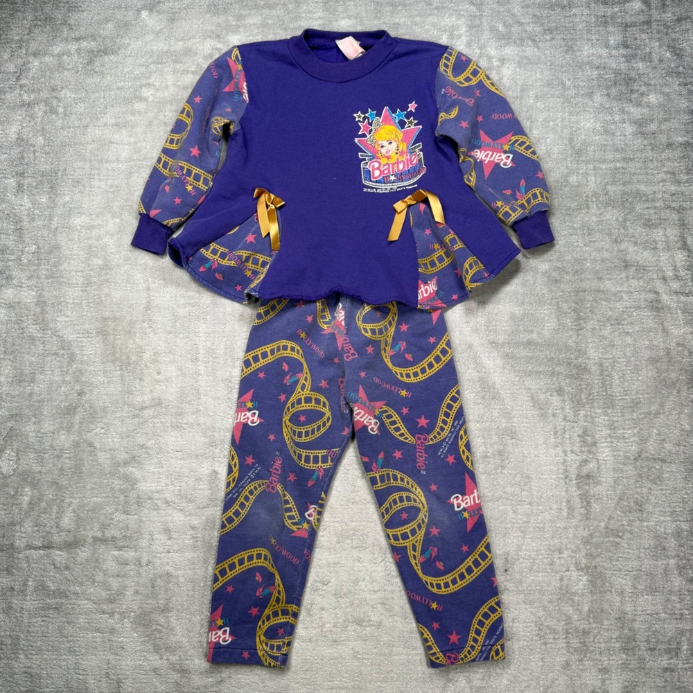 Barbie Hollywood Sweatsuit Youth 5 Purple Vintage 1993 2 Piece Peplum Bows